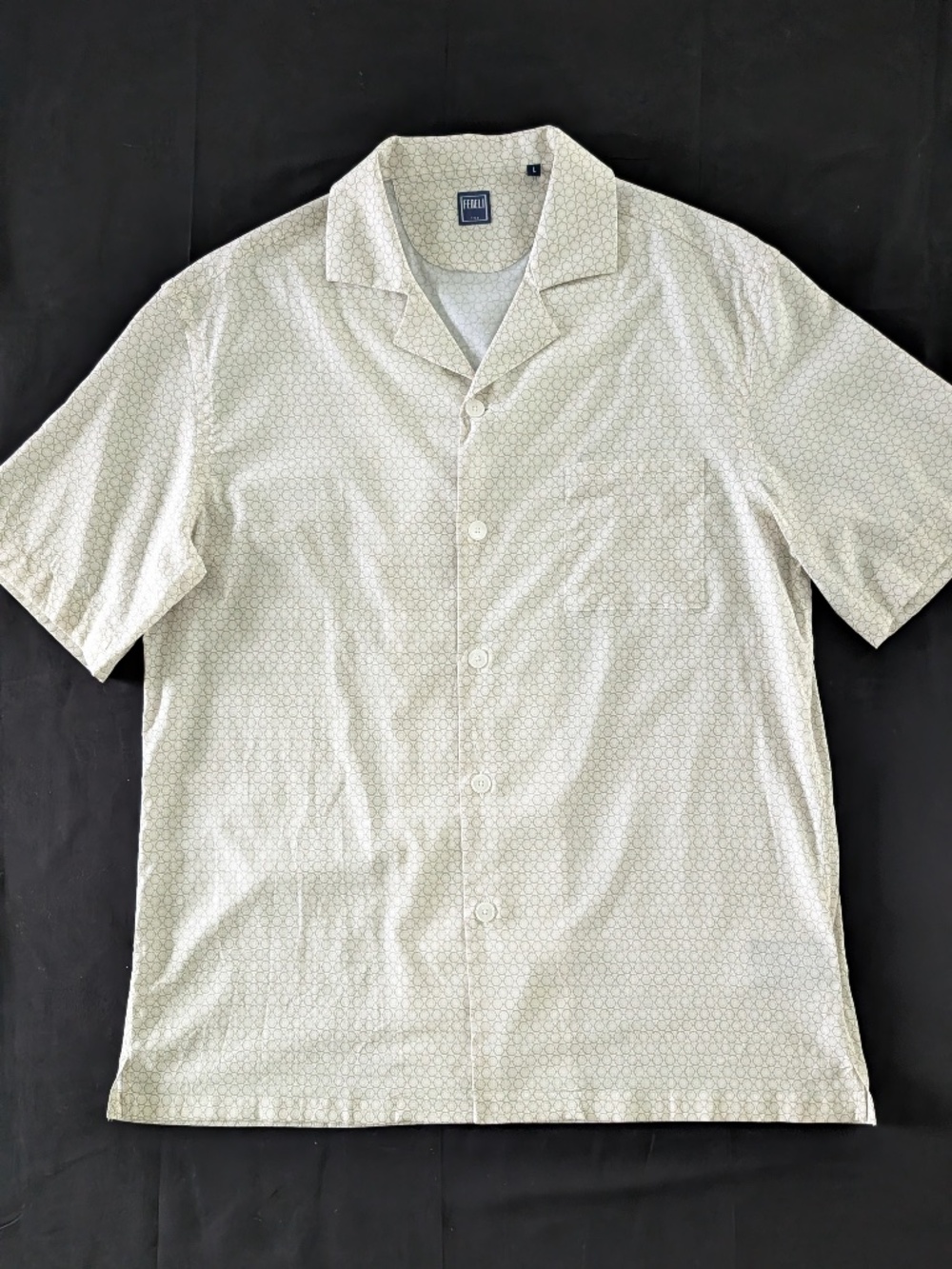 FEDELI Camp Collar Bowling Shirt Yellow Geo Stretch Cotton Large Italy NWT